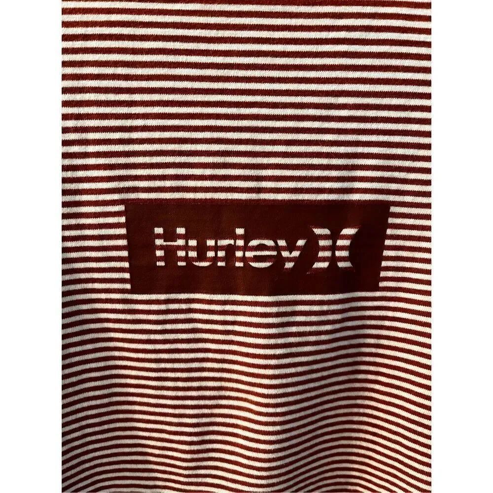 Hurley White & Rust Striped Logo Rigger T-Shirt Sz M EUC